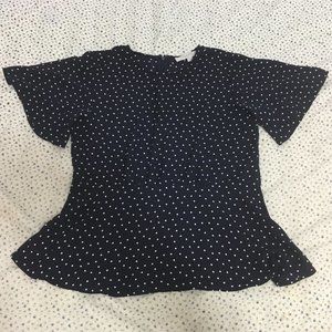Ann Taylor LOFT polka dot peplum blouse with flutt